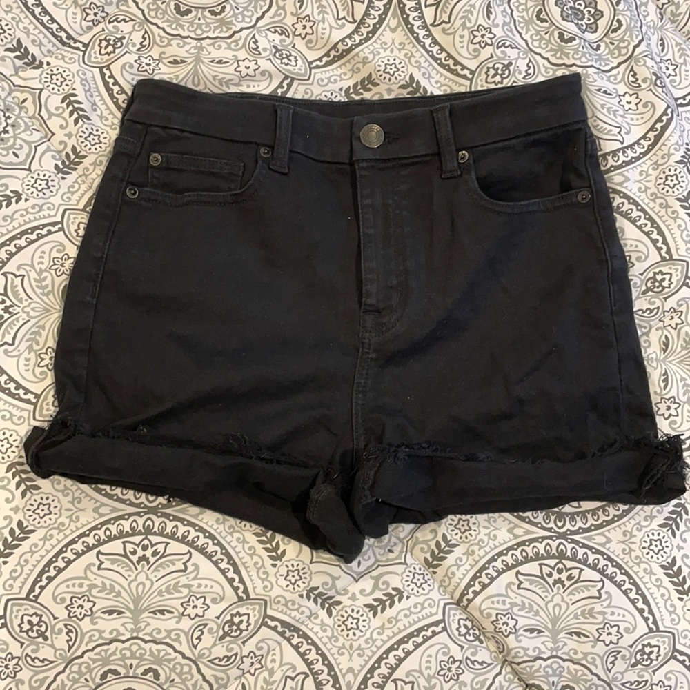 AE Curvy High Rise Black Denim Shorts